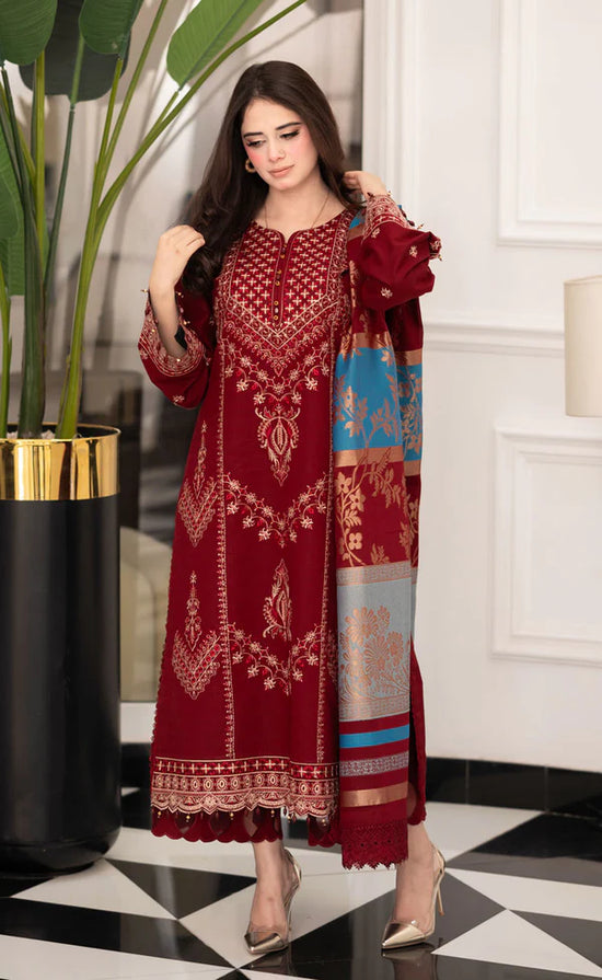 Dhanak-3PC Embroidered Shirt with Digital Printed Shawl - 3527