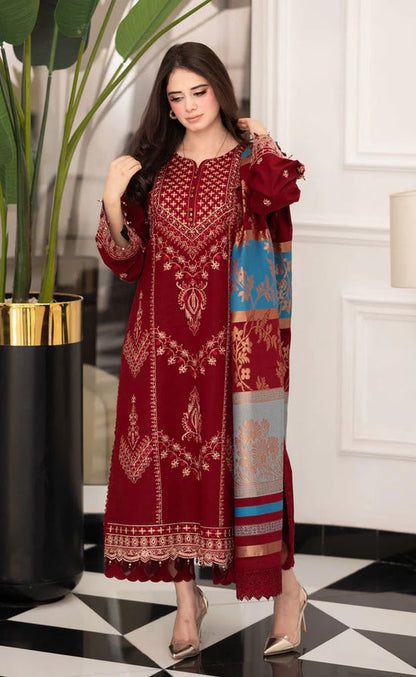 Dhanak-3PC Embroidered Shirt with Digital Printed Shawl - 3527