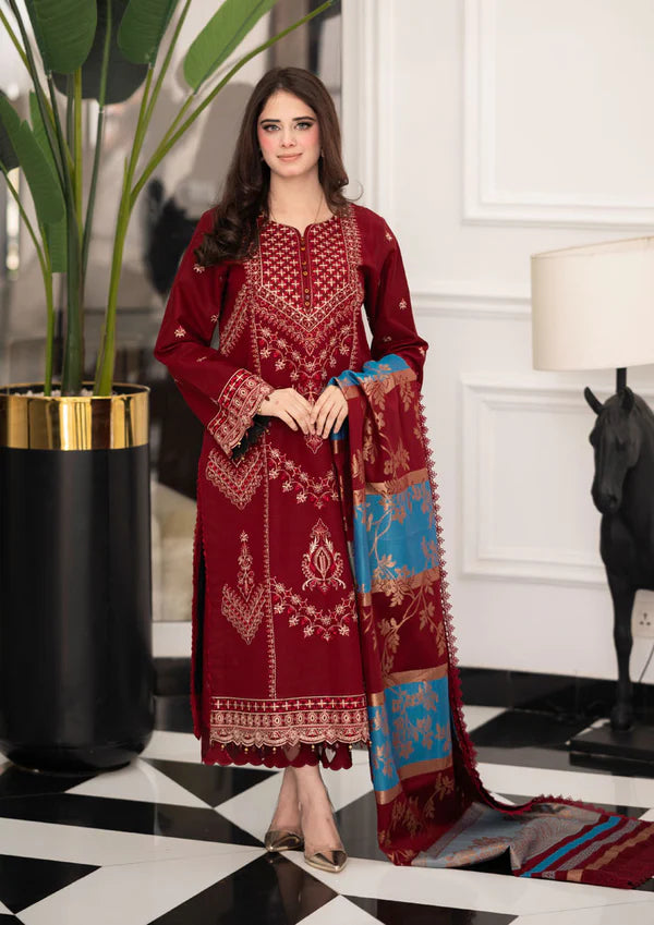 Dhanak-3PC Embroidered Shirt with Digital Printed Shawl - 3527