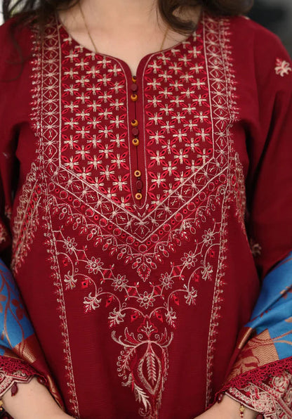 Dhanak-3PC Embroidered Shirt with Digital Printed Shawl - 3527