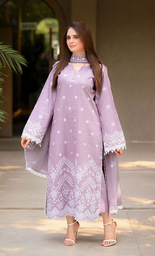 Lawn-3PC Embroidered Shirt with Chiffon Embroidered Dupatta-5136