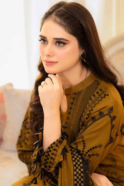 Dhanak-3PC Embroidered Shirt with Dhanak Embroidered Dupatta - 3398