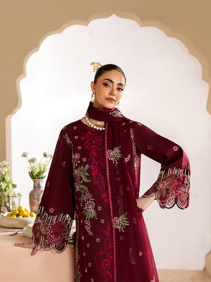 Dhanak-3PC Embroidered Shirt with Chiffon Embroidered Dupatta - 6425