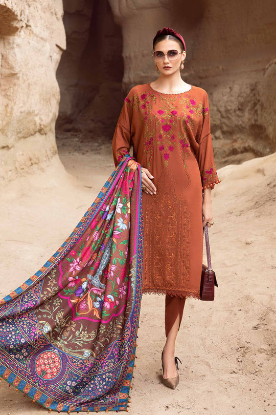 Dhanak-3PC Embroidered Shirt with Digital Printed Shawl - 3462