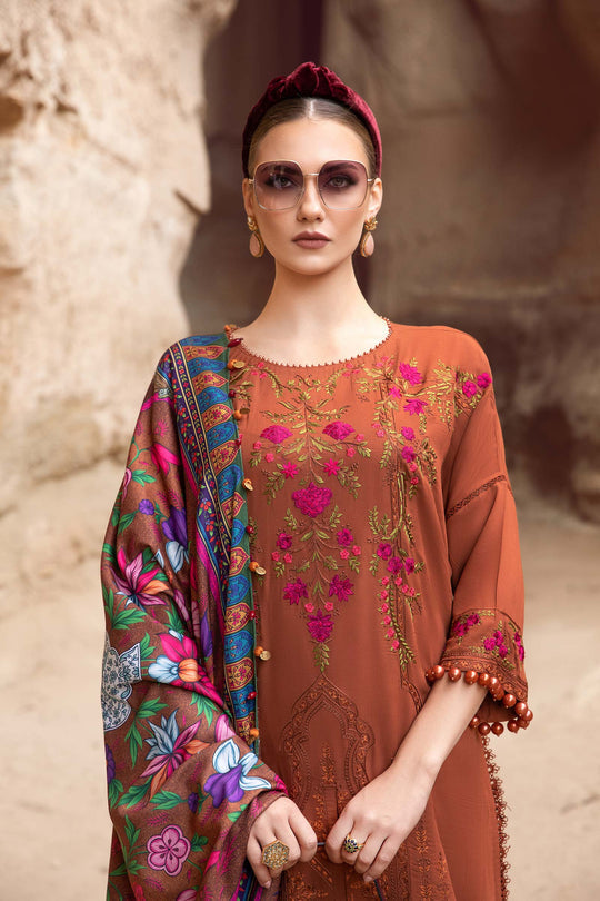 Dhanak-3PC Embroidered Shirt with Digital Printed Shawl - 3462