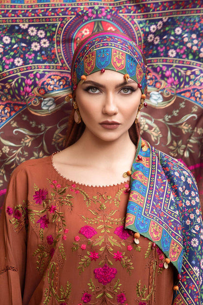Dhanak-3PC Embroidered Shirt with Digital Printed Shawl - 3462