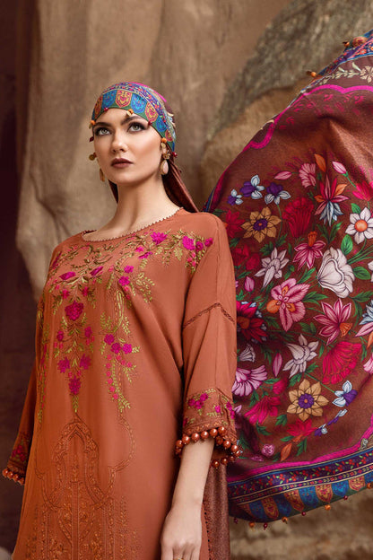 Dhanak-3PC Embroidered Shirt with Digital Printed Shawl - 3462