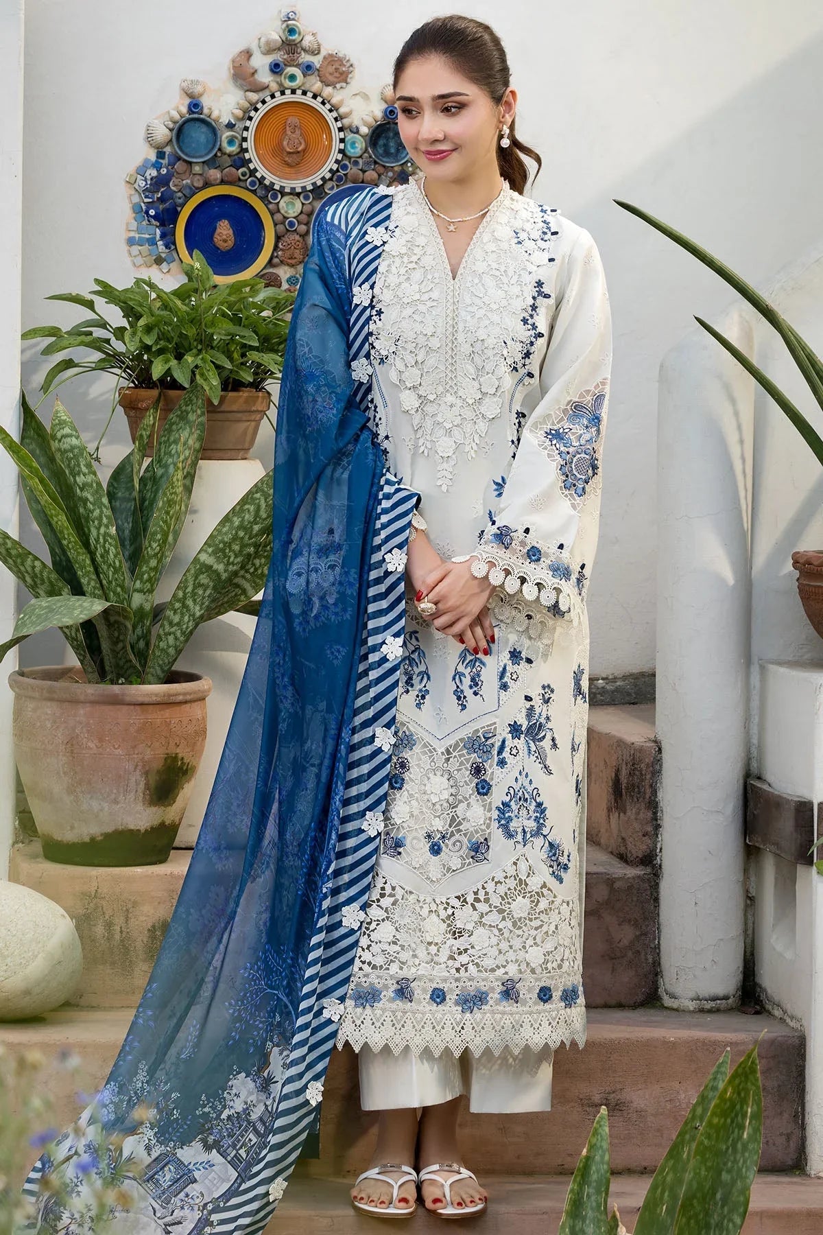 Dhanak-3PC Embroidered Shirt with Digital Printed Shawl- 6419