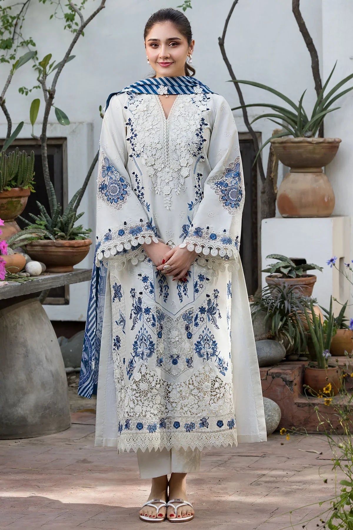 Dhanak-3PC Embroidered Shirt with Digital Printed Shawl- 6419