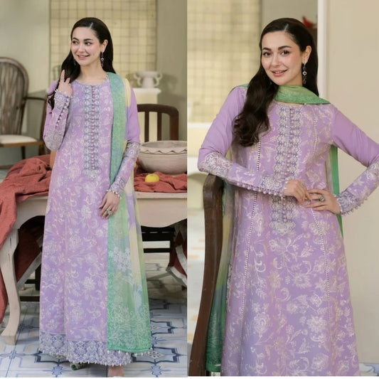 3PCS Dhanak Embroidered Shirt with Digital Printed Wool Shawl Winter Collection ULM-3307