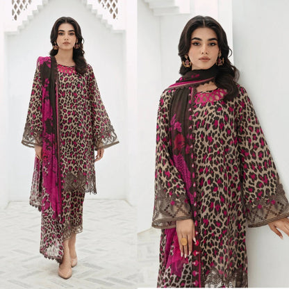 3PCS BAROQUE KARANDI PRINTED SHIRT WITH KARANDI PRINTED DUAPTTA AND TROUSER Winter Collection ULM-1701