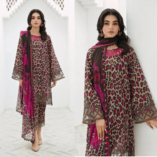 3PCS BAROQUE KARANDI PRINTED SHIRT WITH KARANDI PRINTED DUAPTTA AND TROUSER Winter Collection ULM-1701