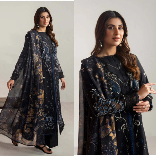3PCS Dhanak Embroidered Shirt with Digital Printed Wool Shawl Winter Collection ULM- 3365