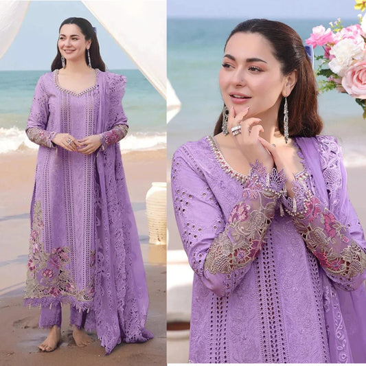 3PCS Dhanak Embroidered Shirt With Organza Embroidered Dupatta Winter Collection ULM-3341