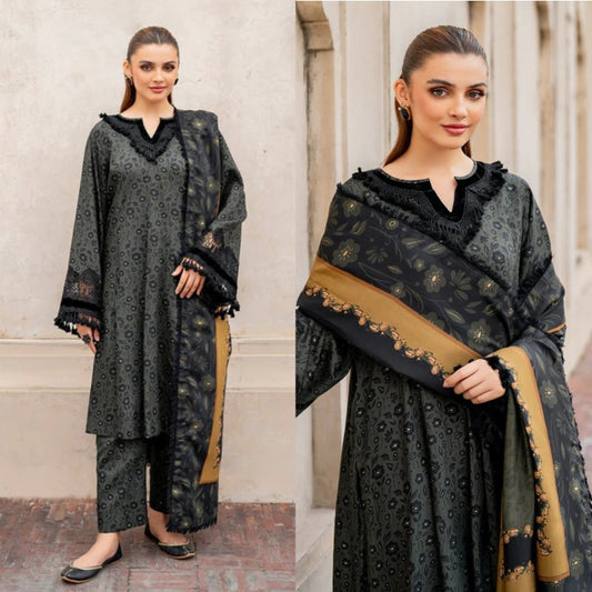 3PCS BAROQUE KARANDI PRINTED SHIRT WITH KARANDI PRINTED DUAPTTA AND TROUSER Winter Collection ULM-831