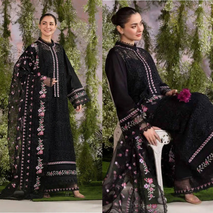 3PCS Dhanak Embroidered Shirt With Organza Embroidered Dupatta Winter Collection ULM-3284