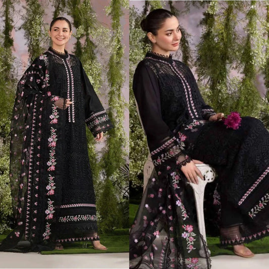 3PCS Dhanak Embroidered Shirt With Organza Embroidered Dupatta Winter Collection ULM-3284