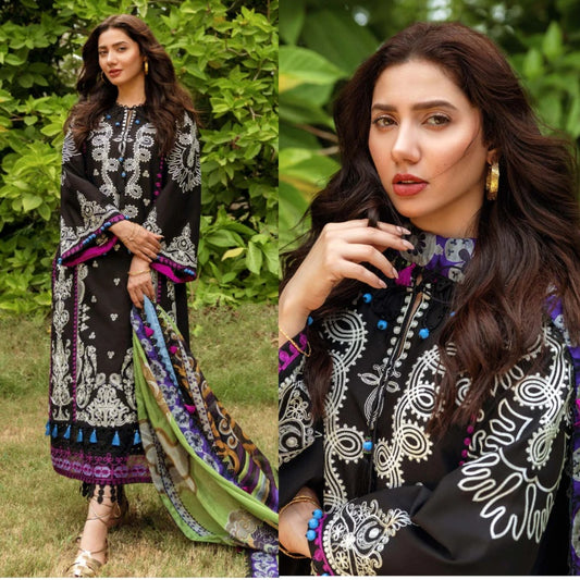3PCS Dhanak  Embroidered Shirt with Digital Printed Wool Shawl Winter Collection ULM-3253