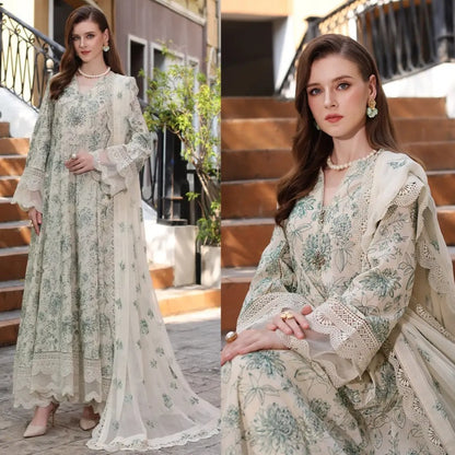 3PCS Dhanak  Embroidered Shirt With Chiffon Embroidered Dupatta Winter Collection ULM-3172
