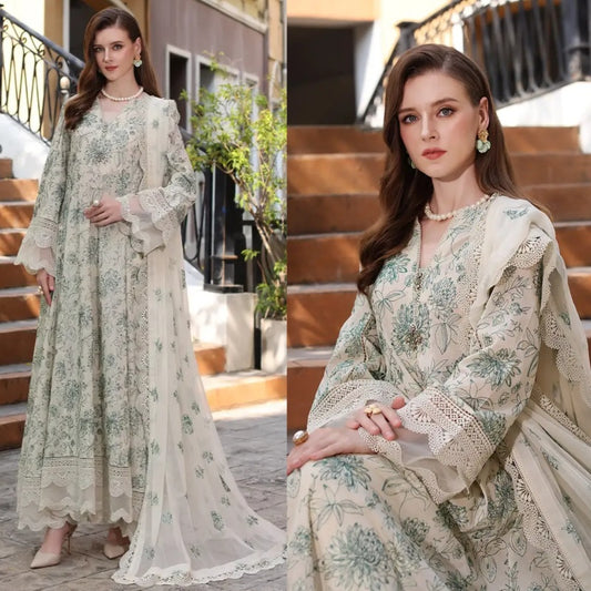 3PCS Dhanak  Embroidered Shirt With Chiffon Embroidered Dupatta Winter Collection ULM-3172