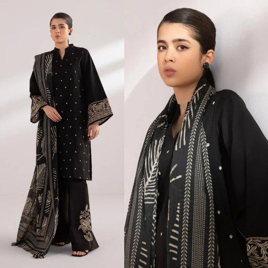 3PCS Dhanak Embroidered Shirt with Digital printed wool shawl Winter Collection ULM-3121