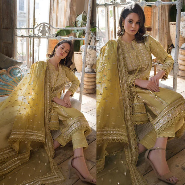 3PCS SOBIA NAZIR  Embroidered With Organza Embroidered Dupatta Lawn Collection ULM- 1151
