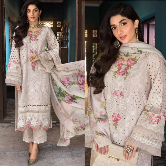 3PCS ELAF Chikankari Embroidered With Digital Printed Dupatta Lawn Collection ULM-1056
