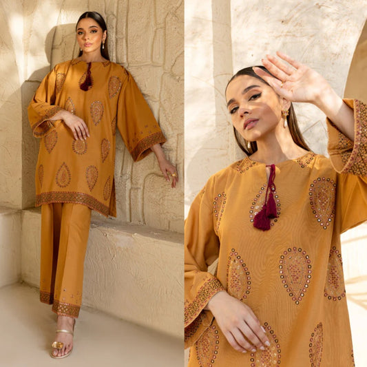 2PCS BATIK -DHANAK SEQUIN EMBROIDERED SHIRT WITH DHANAK SEQUIN EMBROIDERED TROUSER Winter Collection ULM-297