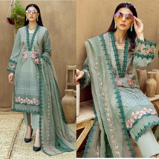 3PCS Dhanak-Embroidered Shirt with Organza Embroidered Dupatta Winter Collection ULM- 3292