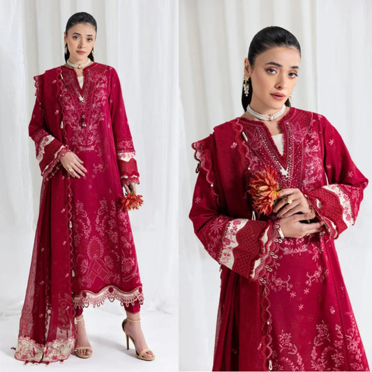 3PCS Dhanak Embroidered Shirt with Chiffon Embroidered Dupatta Winter Collection ULM-3366