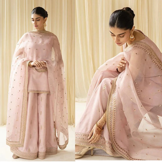 3PCS Dhanak Embroidered Shirt with Organza Sequins Embroidered Dupatta Winter Collection ULM- 3342