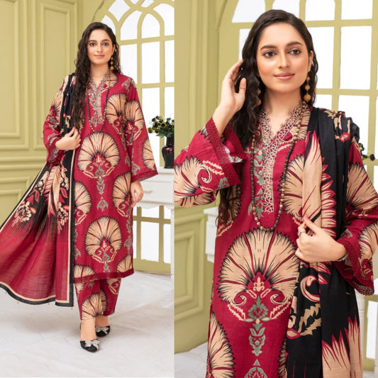 3PCS CREATION KHADDAR WITH KHADDAR PRINTED SHIRT & TROUSER Winter Collection ULM-920