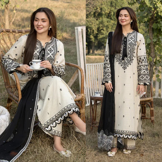 3PCS Embroidered Shirt with Organza Embroidered Dupatta Lawn Collection ULM-1354