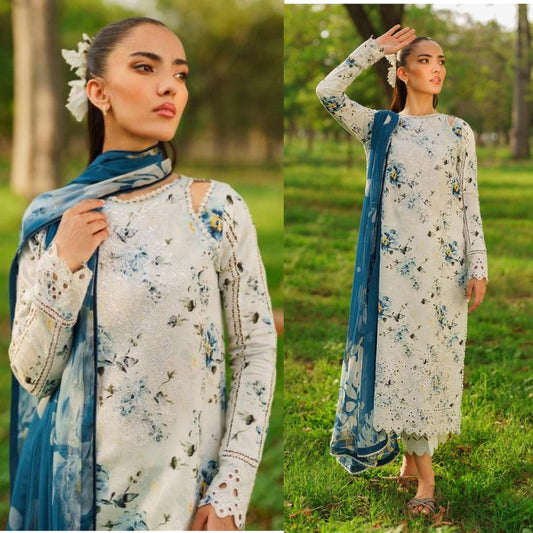 3PCS Printed Lawn Shirt With Voile Printed Dupatta Lawn Collection ULM-1546