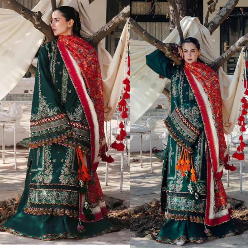 3PCS Embroidered Shirt with Digital Printed Jacquard Dupatta Lawn Collection ULM- 1003