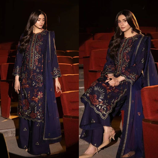 3PCS Asim jofa Embroidered Dhanak Winter Collection AJ-31