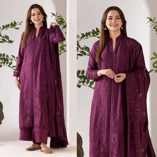 3PCS sobia nazir Embroidered Dhanak Winter Collection D-124