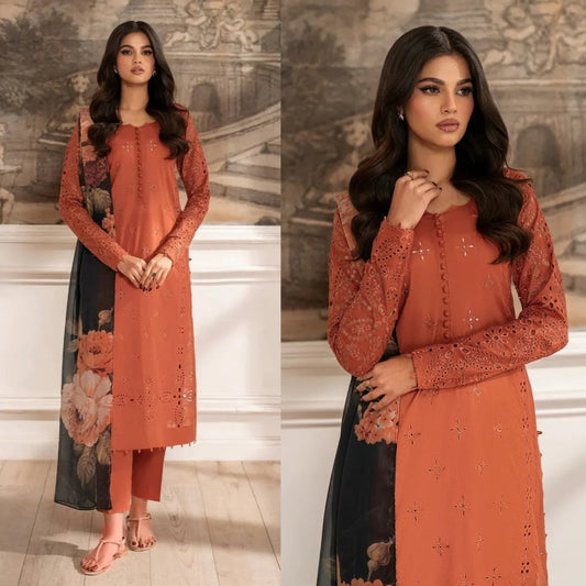 A+ 3PCS iznik Chilenkari Embroidered Dhanak Winter Collection D-137