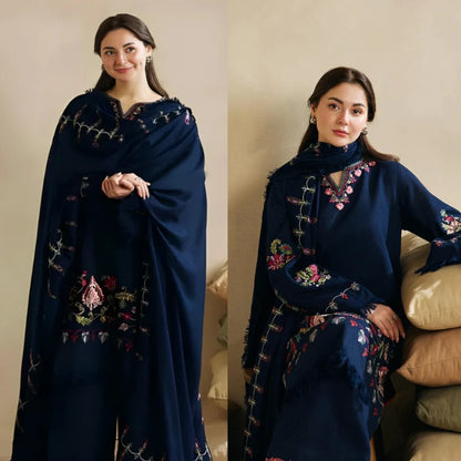 3PCS Zara Shahjahan Dhanak Embroidered With Dhanak Embroidered Dupatta Winter Collection ULM-618