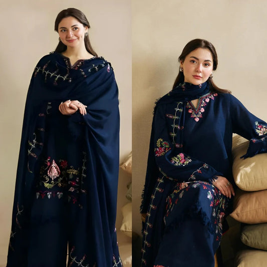 3PCS Zara Shahjahan Dhanak Embroidered With Dhanak Embroidered Dupatta Winter Collection ULM-618