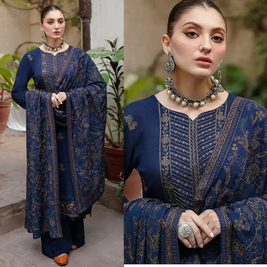3PCS Blue Dhanak Embroidered LC Winter Collection ULM-1263