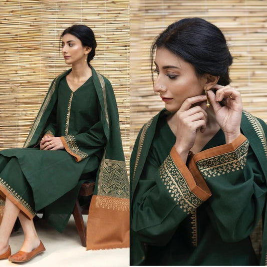 3PCS Mongia Dhanak Embroidered With Dhanak Shawl LC Winter Collection ULM-471
