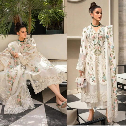 3PCS Embroidered Shirt with Organza Embroidered Dupatta Lawn Collection ULM-1168