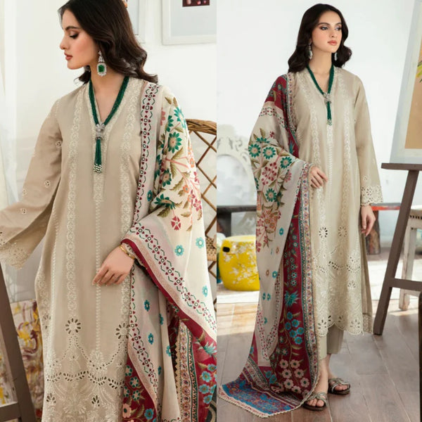 3PCS MARIA.B Chickenkari Embroidered Shirt With Digital Print Shawl Lawn Collection ULM-1044