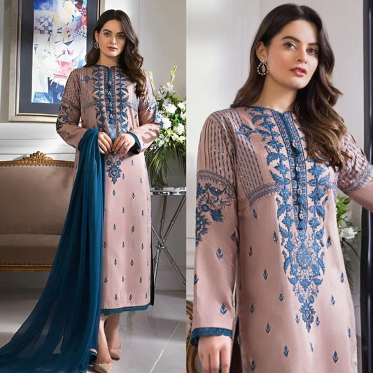 3PCS Asim Jofa Lawn Embroidered With Chiffon Dupatta Lawn Collection ULM-1062