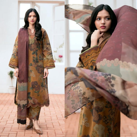 3PCS BAROQUE Lawn Printed Shirt With Voile Printed Dupatta Lawn Collection -1507