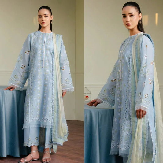3PCS Embroidered Shirt with Digital Printed Jacquard Dupatta Lawn Collection ULM-1308