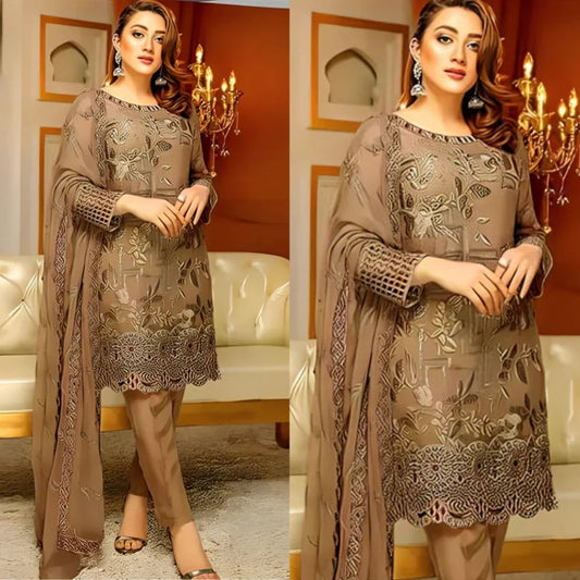 3PCS LAVISH Lawn Embroidered with Chiffon Embroidered Dupatta Lawn Collection ULM-1033
