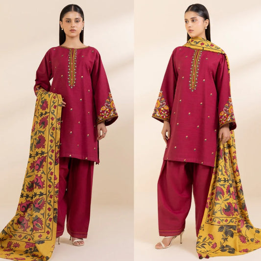 3PCS Lawn  Embroidered Shirt with Digital Printed Dupatta Lawn Collection ULM-1237