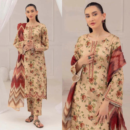 3PCS  Lawn Printed Shirt With Digital Printed Dupatta Lawn Collection ULM-1616